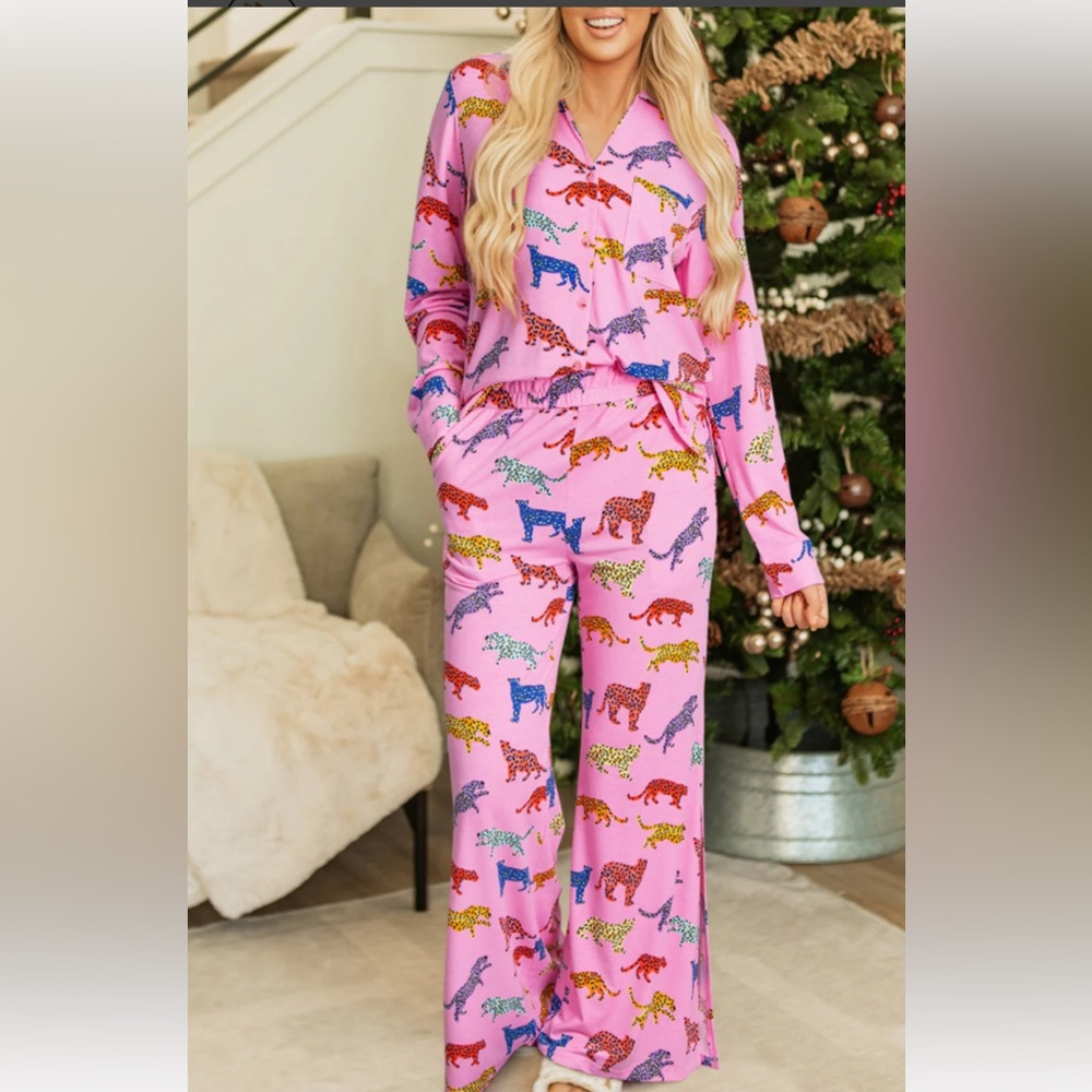 SSYS Colorful CHEETAH Animal Print PINK Pajama Set SIZE SMALL